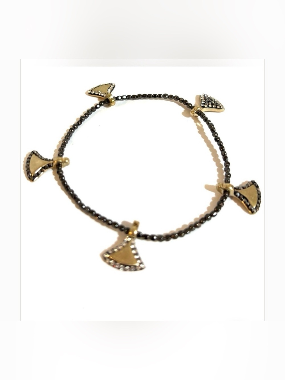 Gold Fan Charm Bracelet on Black Beaded Band